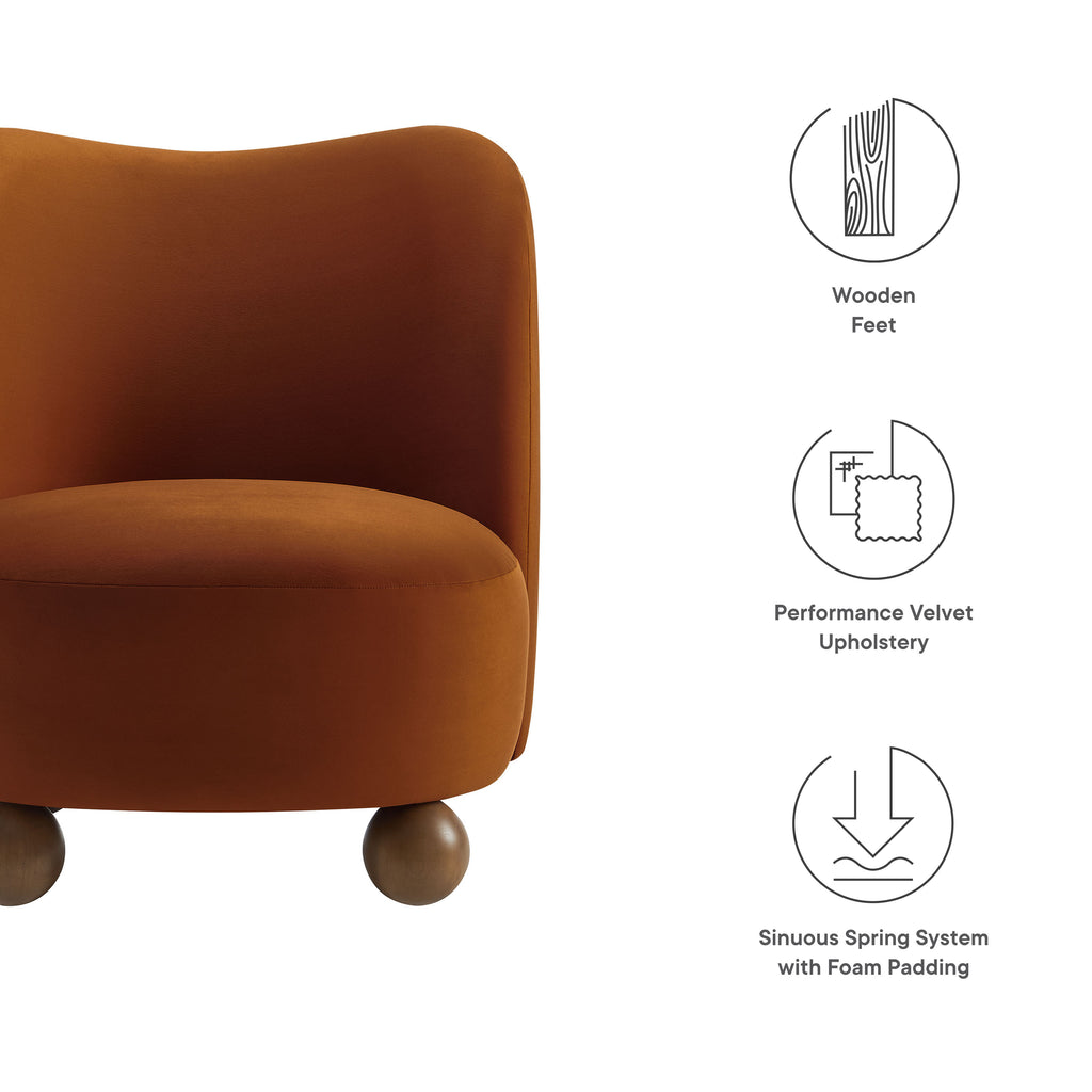 Monroe Performance Velvet Accent Chair - Rust Walnut