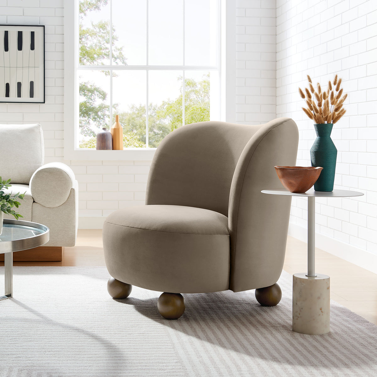 Monroe Performance Velvet Accent Chair - Taupe Walnut