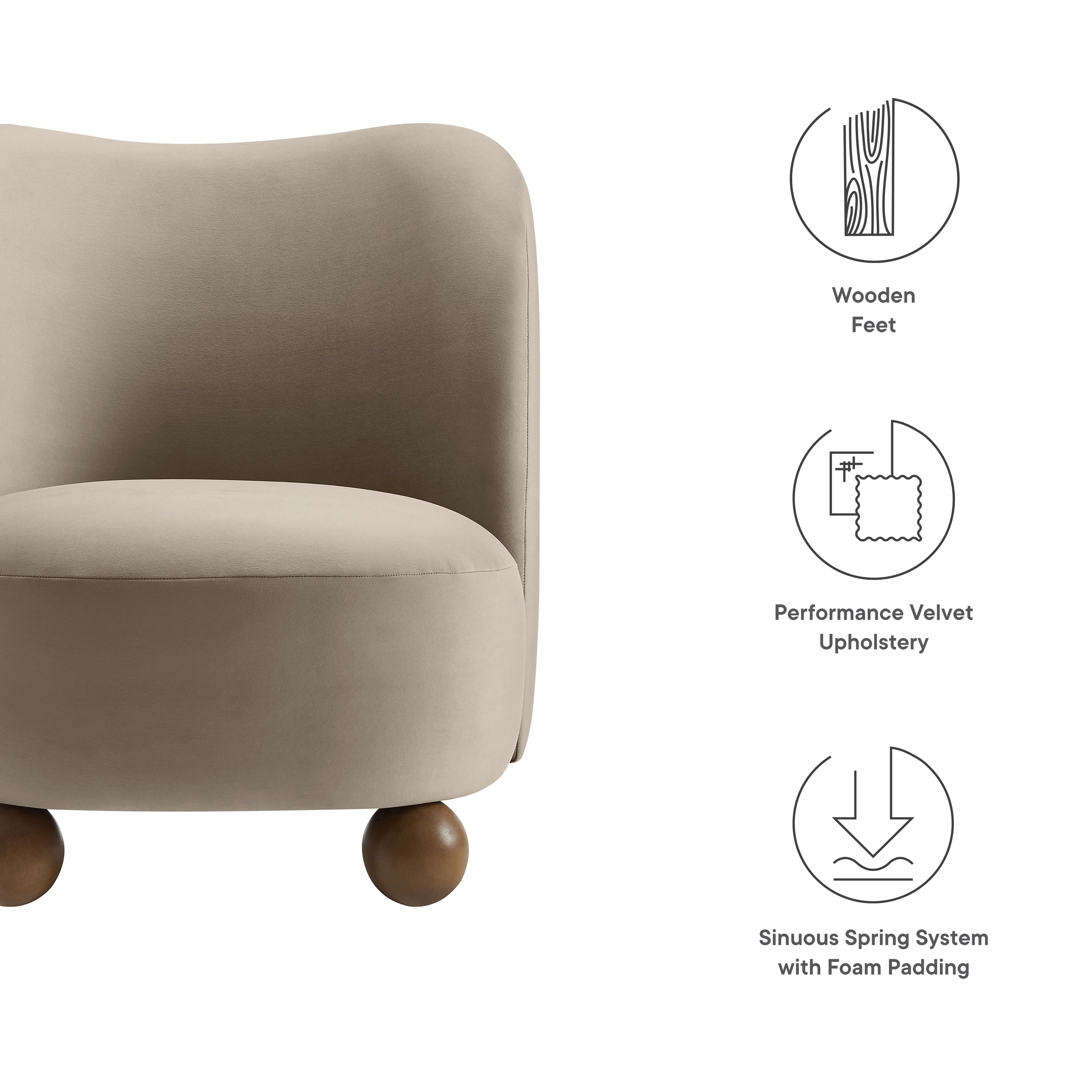 Monroe Performance Velvet Accent Chair - Taupe Walnut