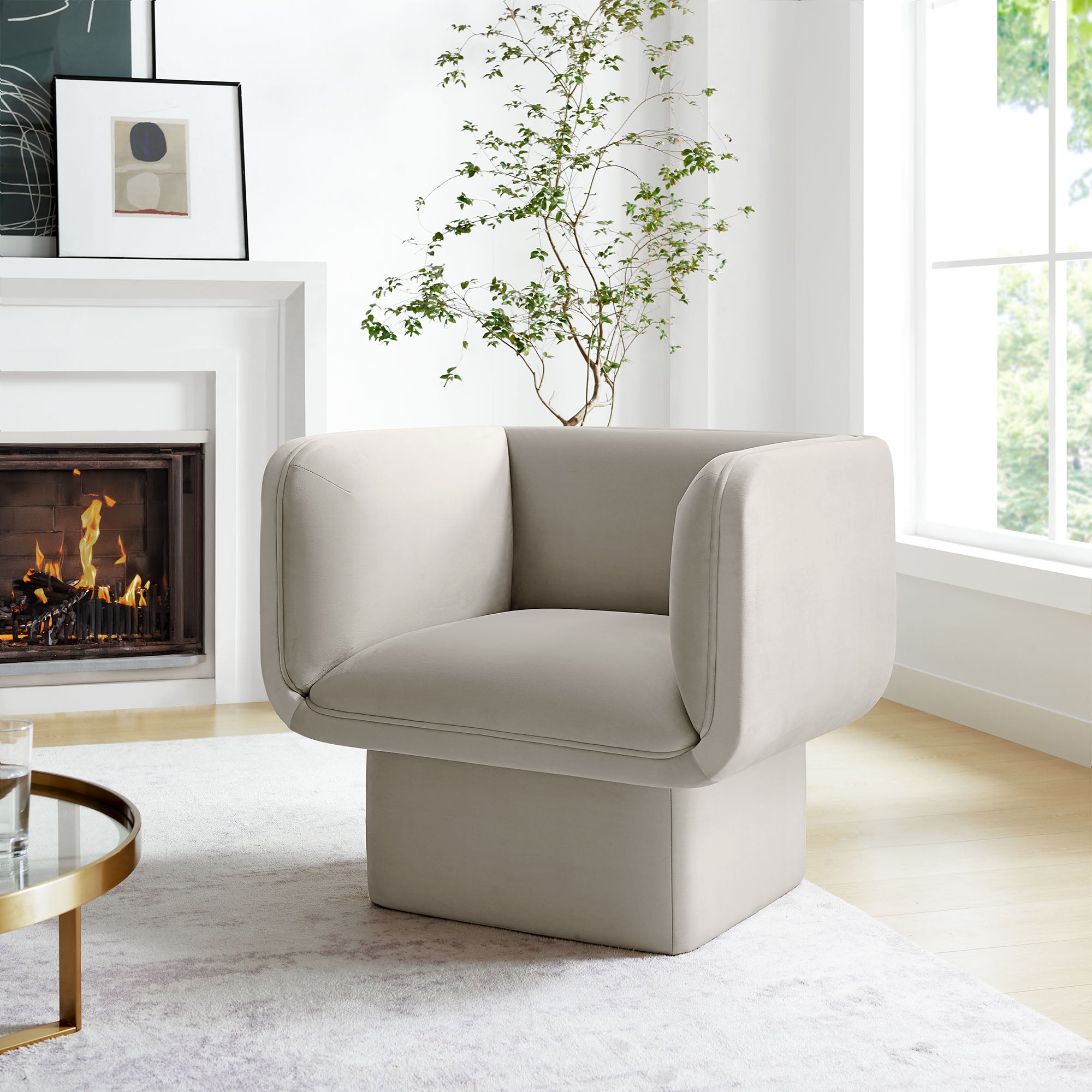 Tate Performance Velvet Accent Chair - Almond