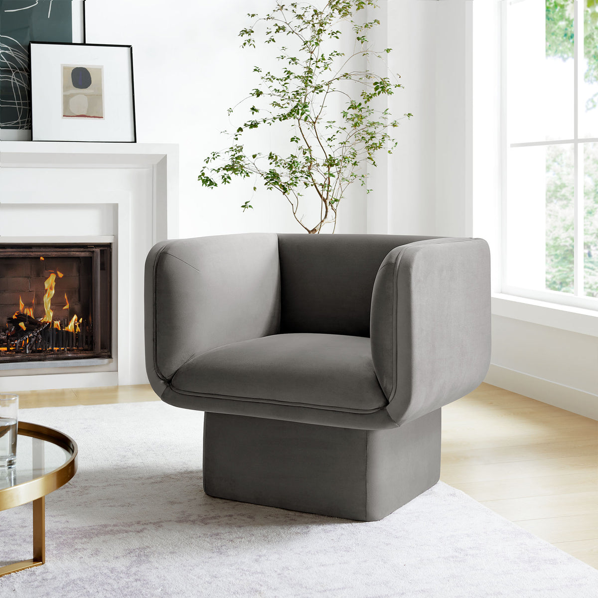 Tate Performance Velvet Accent Chair - Storm Gray