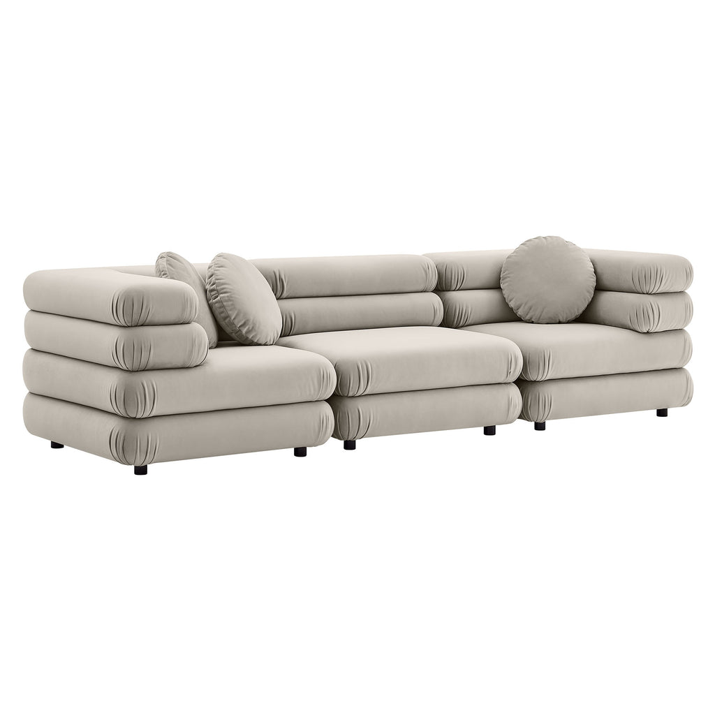 Jubilee 3-Piece Modular Performance Velvet Sectional Sofa - Almond