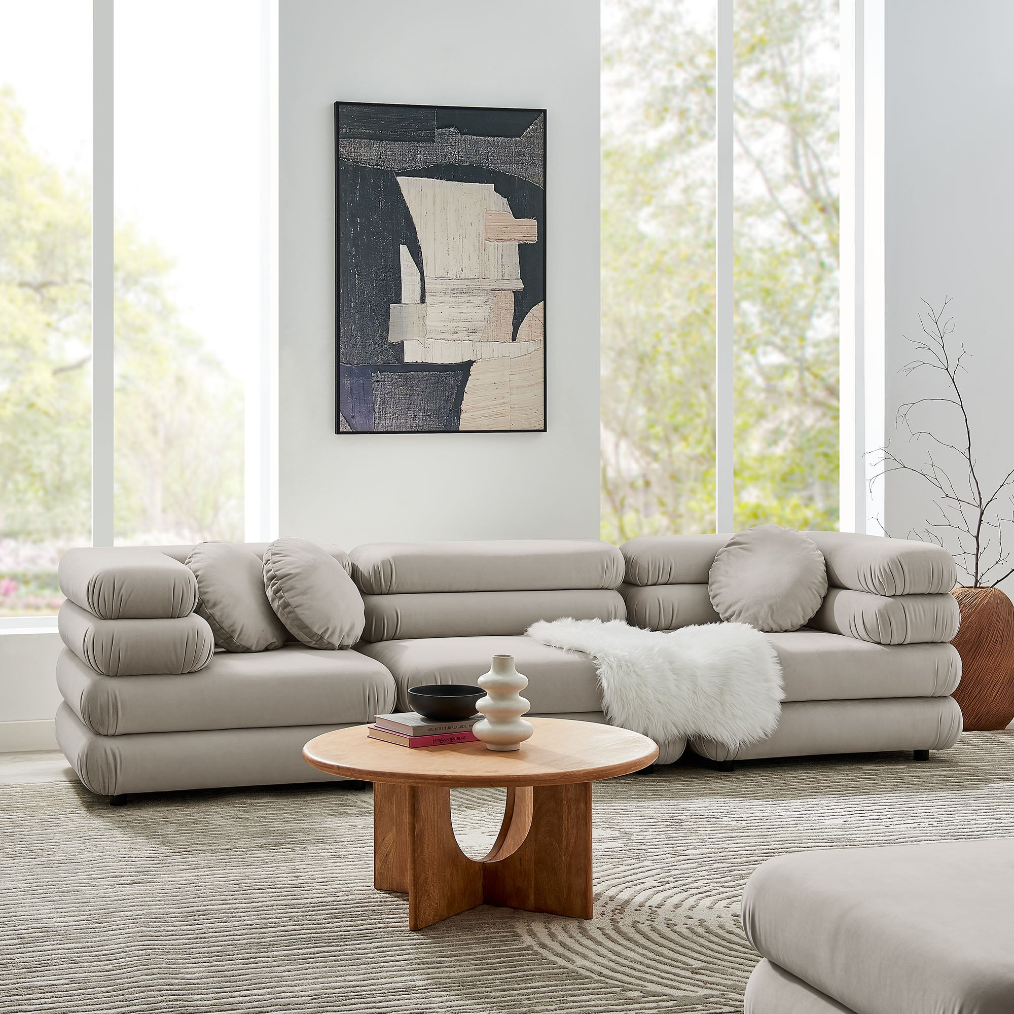 Jubilee 3-Piece Modular Performance Velvet Sectional Sofa - Almond