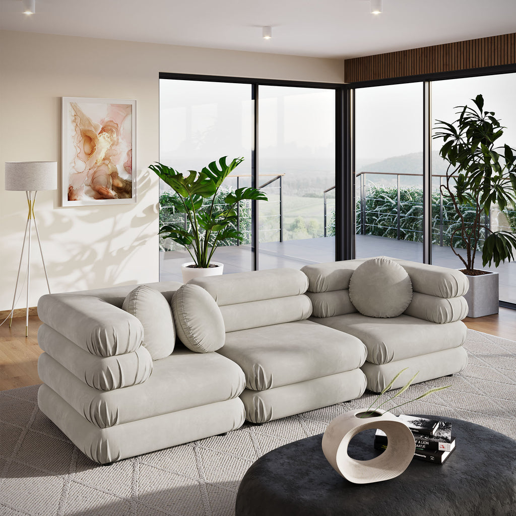 Jubilee 3-Piece Modular Performance Velvet Sectional Sofa - Almond