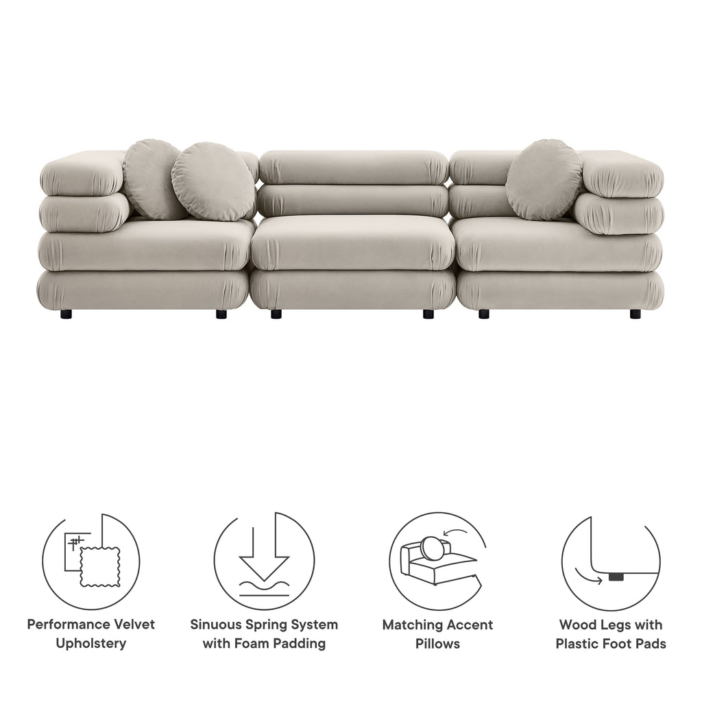 Jubilee 3-Piece Modular Performance Velvet Sectional Sofa - Almond