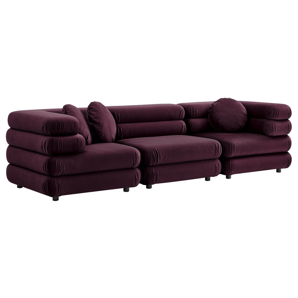 Jubilee 3-Piece Modular Performance Velvet Sectional Sofa - Mulberry