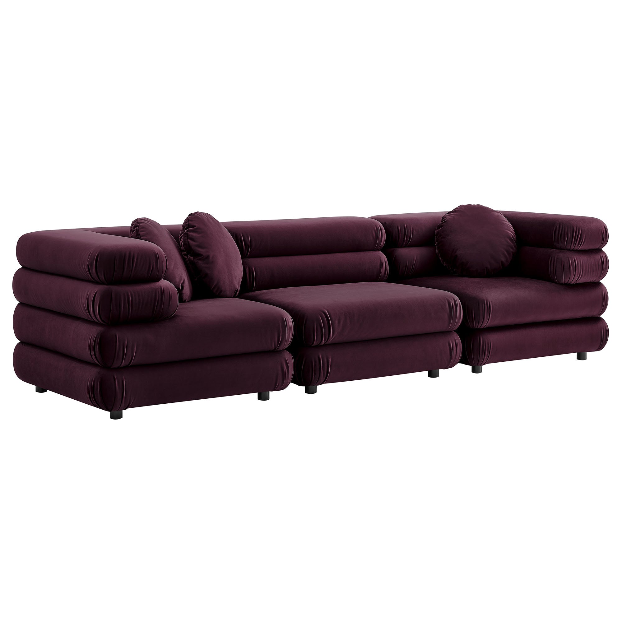 Jubilee 3-Piece Modular Performance Velvet Sectional Sofa - Mulberry