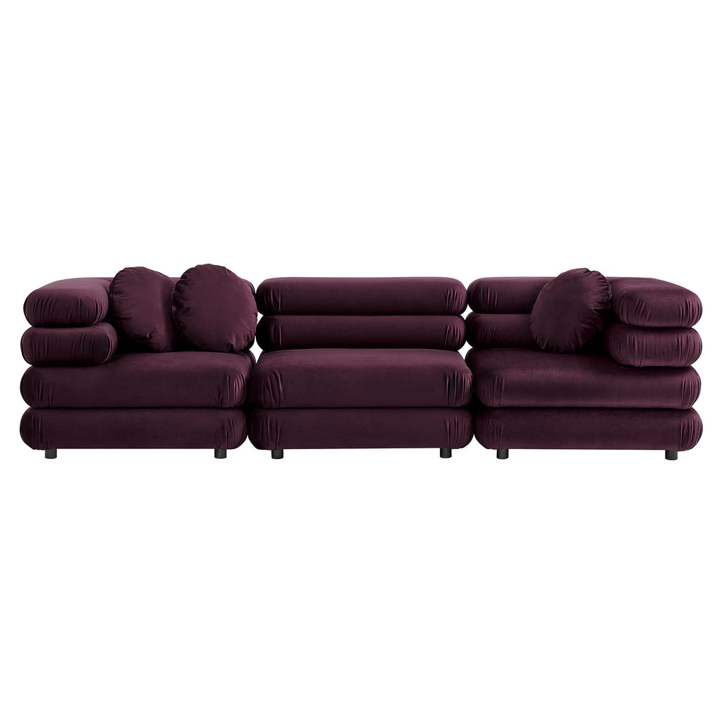 Jubilee 3-Piece Modular Performance Velvet Sectional Sofa - Mulberry