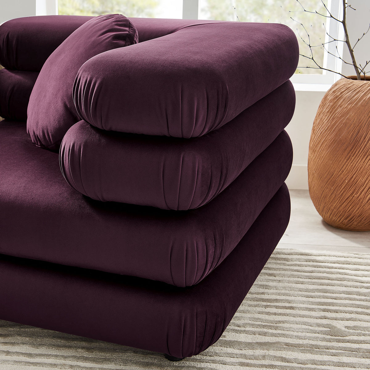 Jubilee 3-Piece Modular Performance Velvet Sectional Sofa - Mulberry