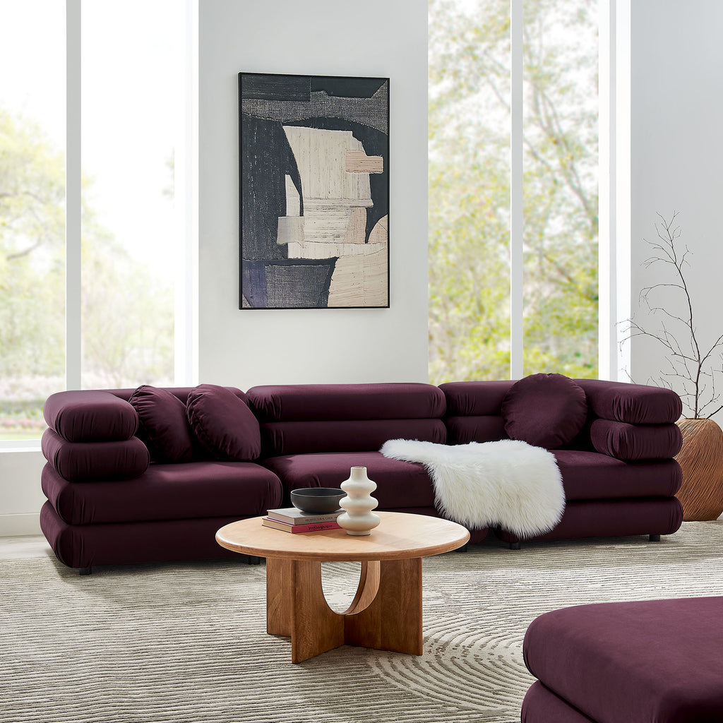 Jubilee 3-Piece Modular Performance Velvet Sectional Sofa - Mulberry