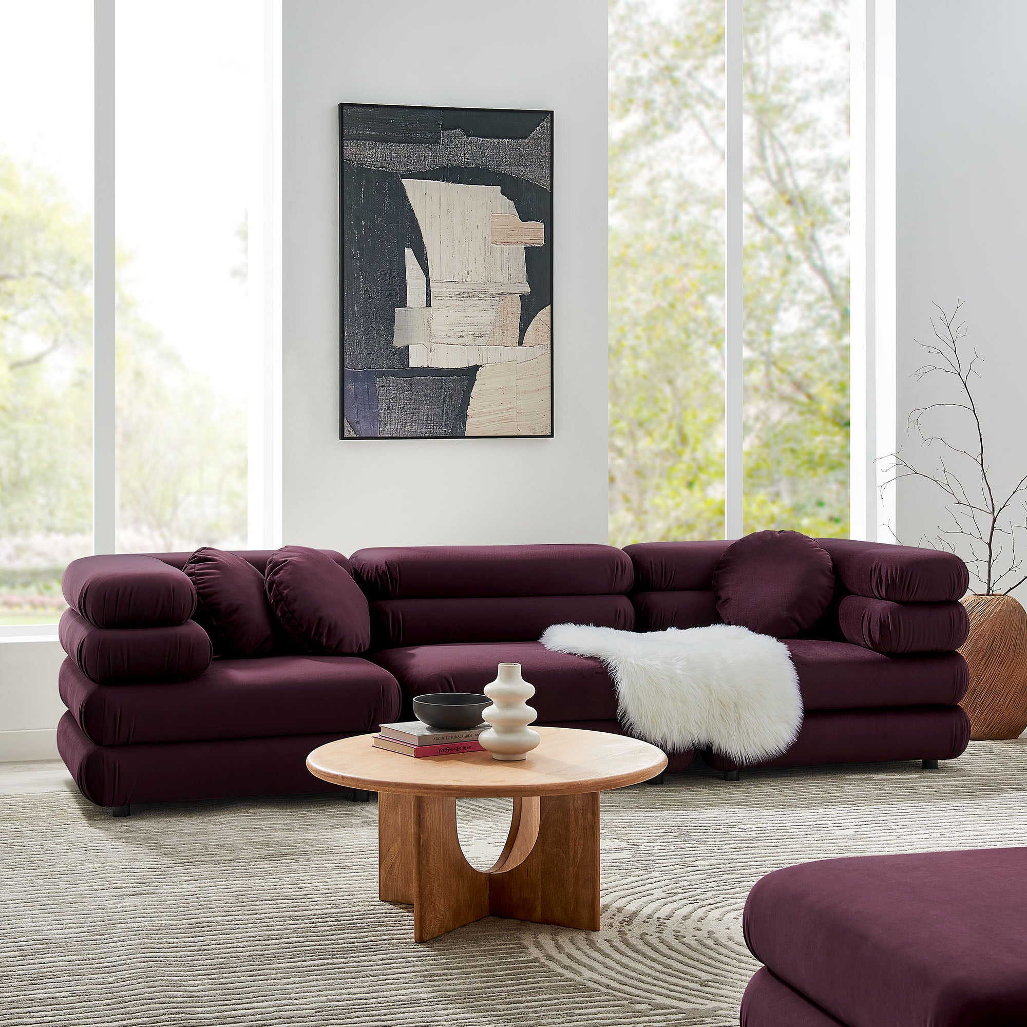 Jubilee 3-Piece Modular Performance Velvet Sectional Sofa - Mulberry