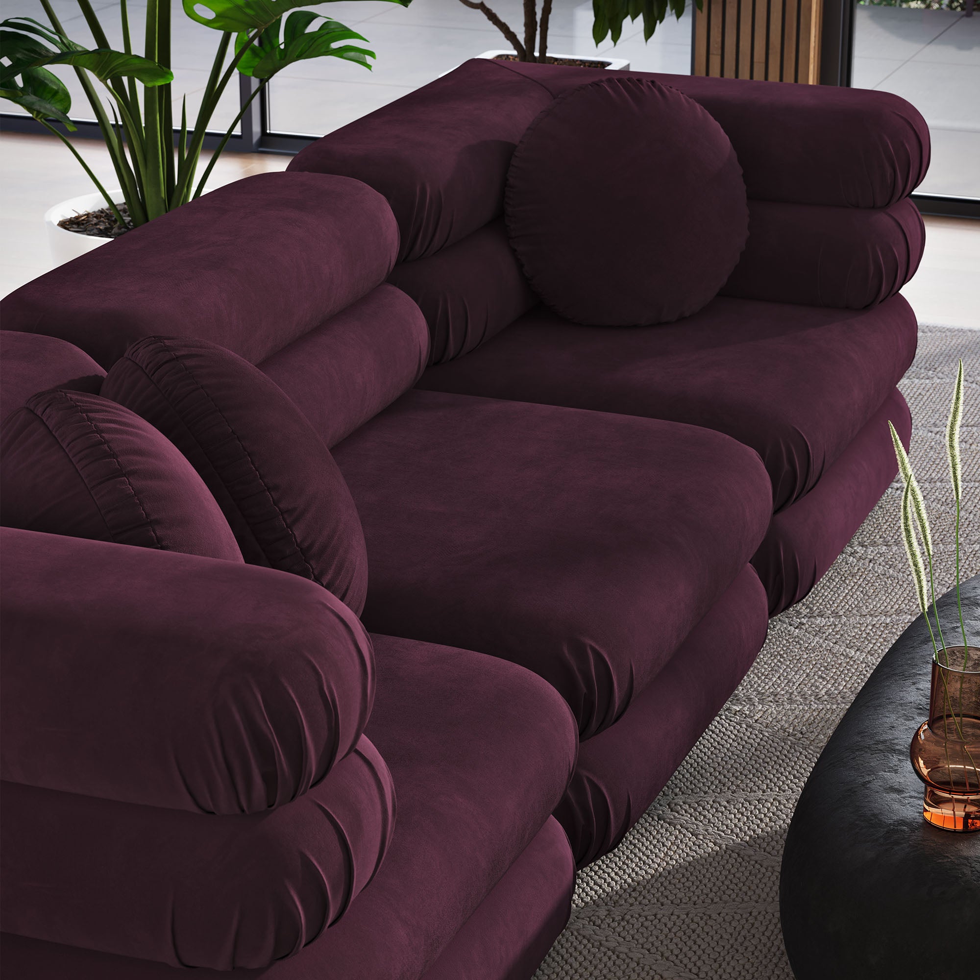 Jubilee 3-Piece Modular Performance Velvet Sectional Sofa - Mulberry