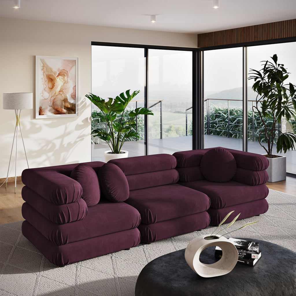Jubilee 3-Piece Modular Performance Velvet Sectional Sofa - Mulberry