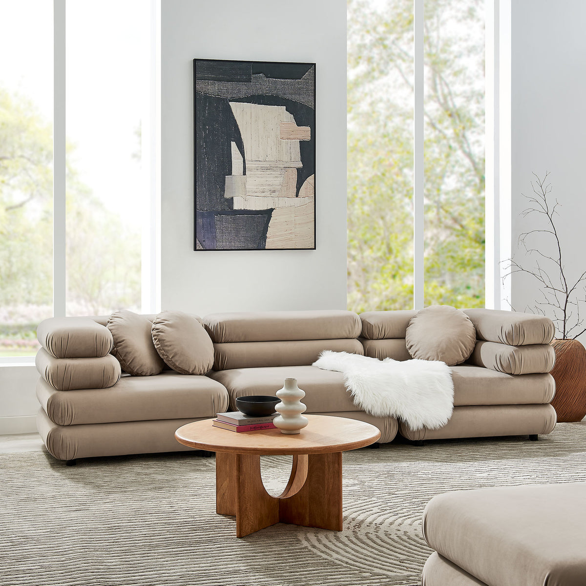Jubilee 3-Piece Modular Performance Velvet Sectional Sofa - Taupe