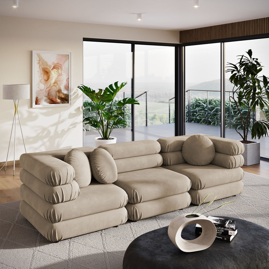 Jubilee 3-Piece Modular Performance Velvet Sectional Sofa - Taupe