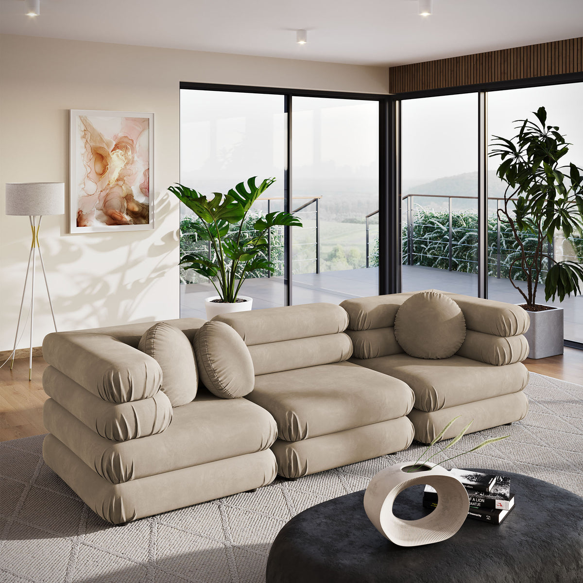 Jubilee 3-Piece Modular Performance Velvet Sectional Sofa - Taupe