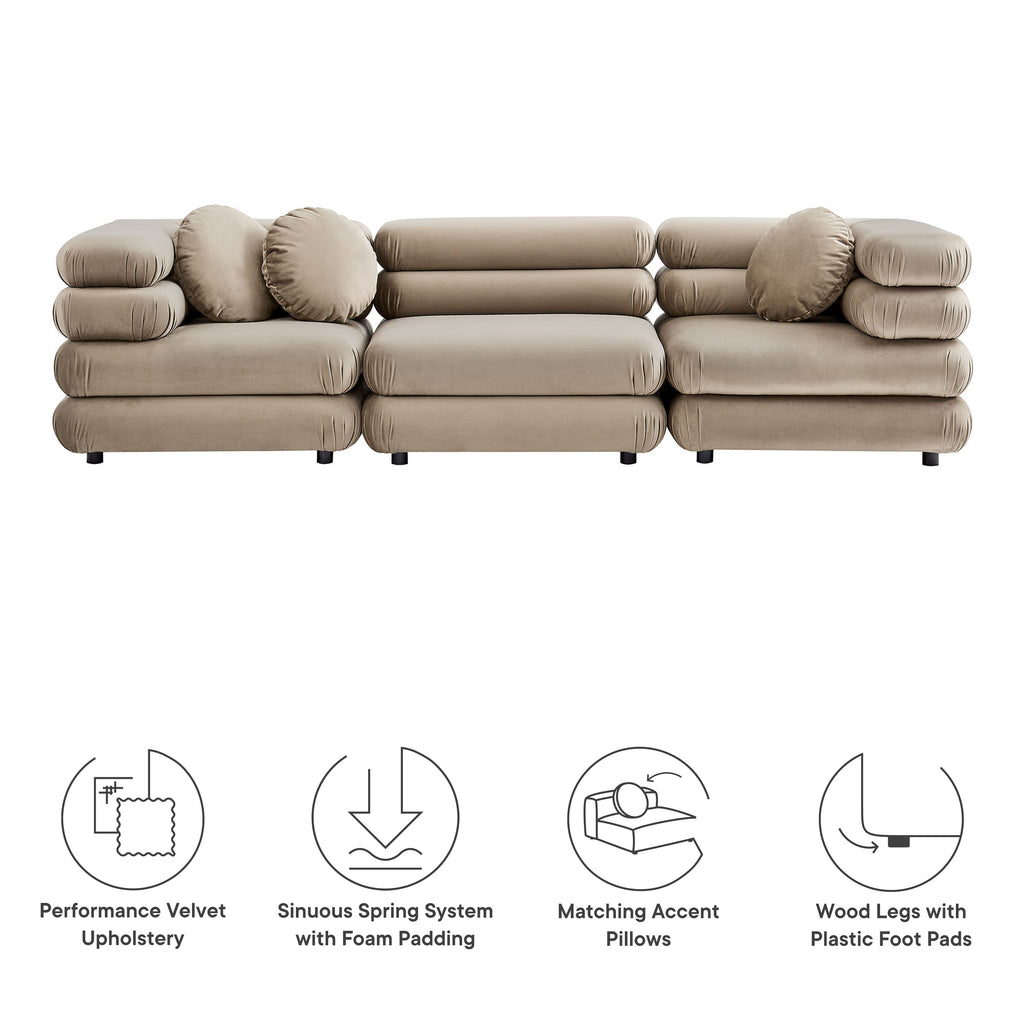 Jubilee 3-Piece Modular Performance Velvet Sectional Sofa - Taupe