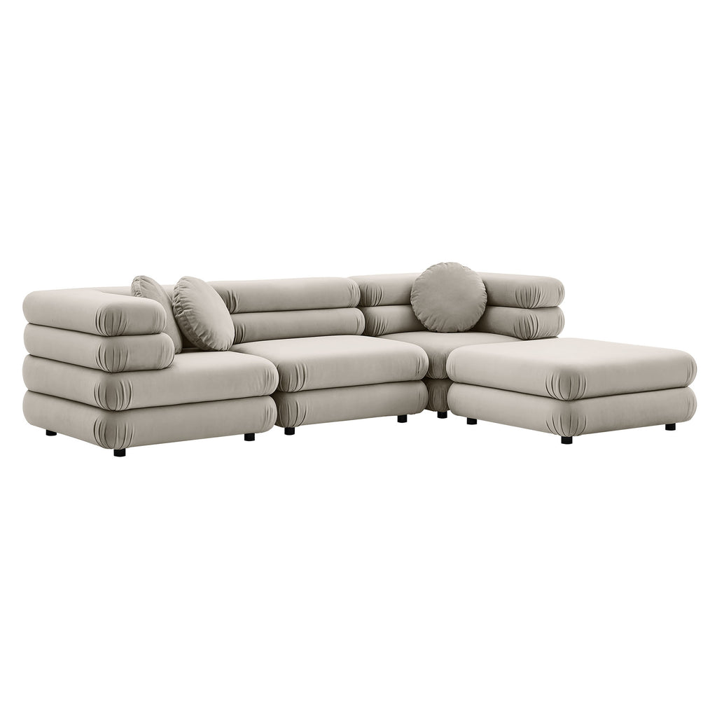 Jubilee 4-Piece Modular Performance Velvet Sectional Sofa - Almond