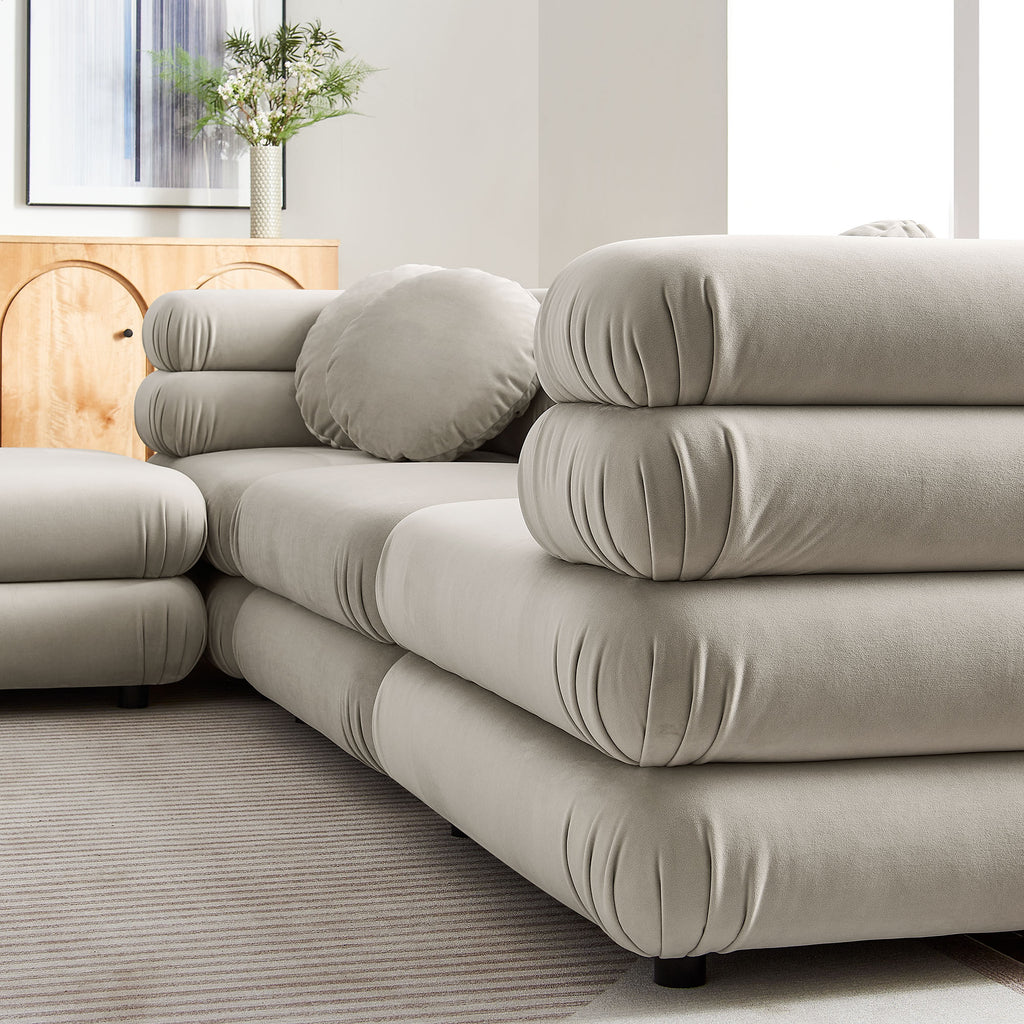 Jubilee 4-Piece Modular Performance Velvet Sectional Sofa - Almond
