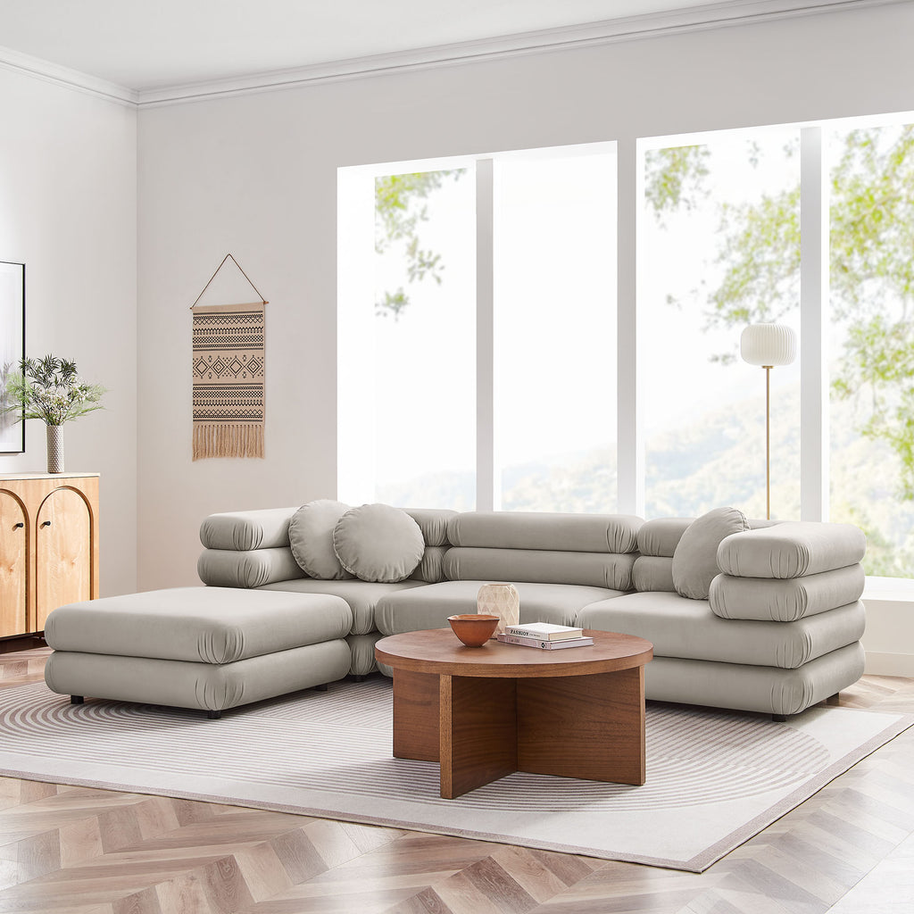Jubilee 4-Piece Modular Performance Velvet Sectional Sofa - Almond