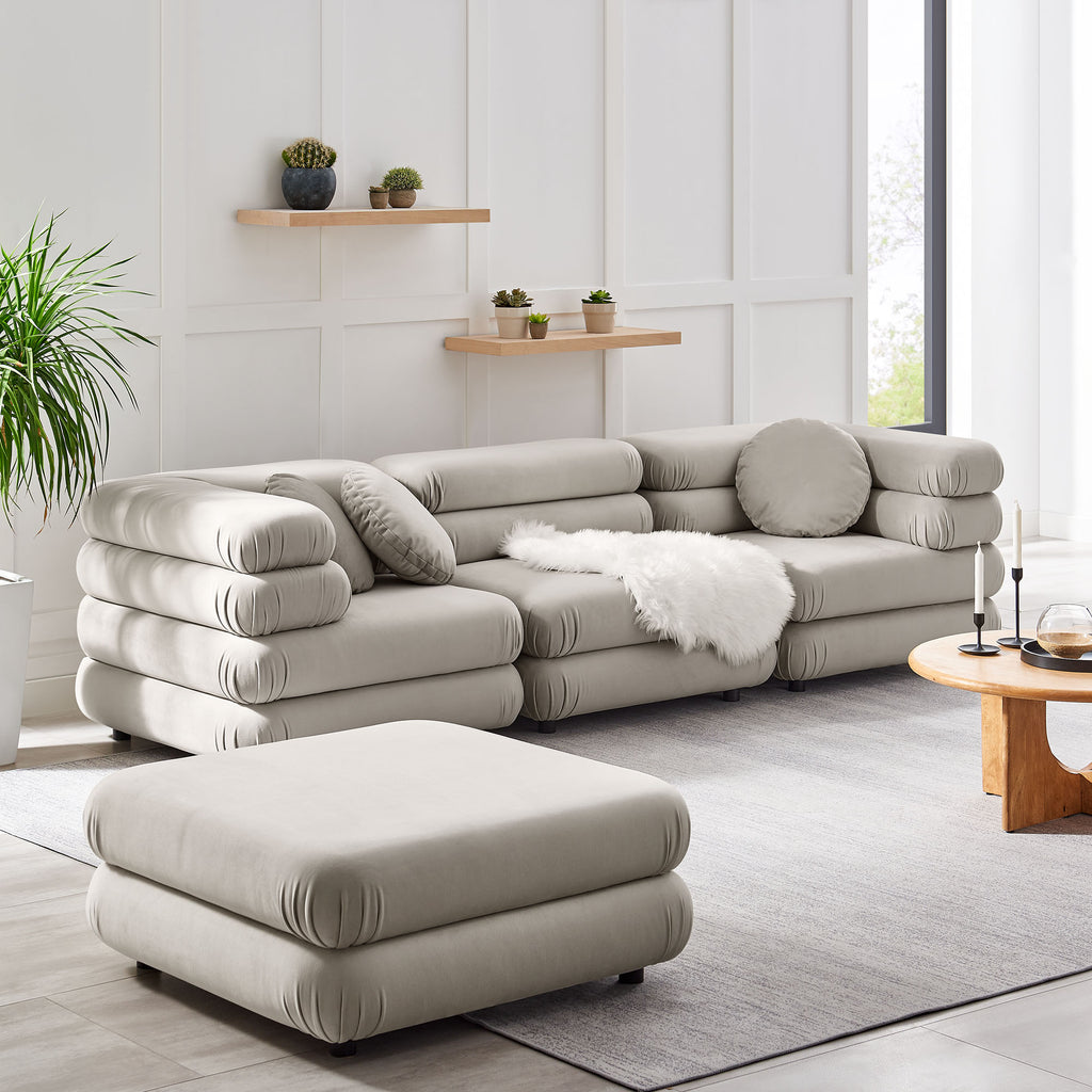 Jubilee 4-Piece Modular Performance Velvet Sectional Sofa - Almond