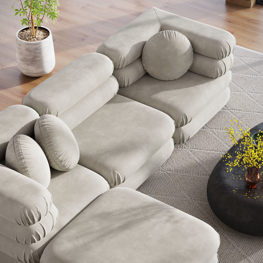 Jubilee 4-Piece Modular Performance Velvet Sectional Sofa - Almond