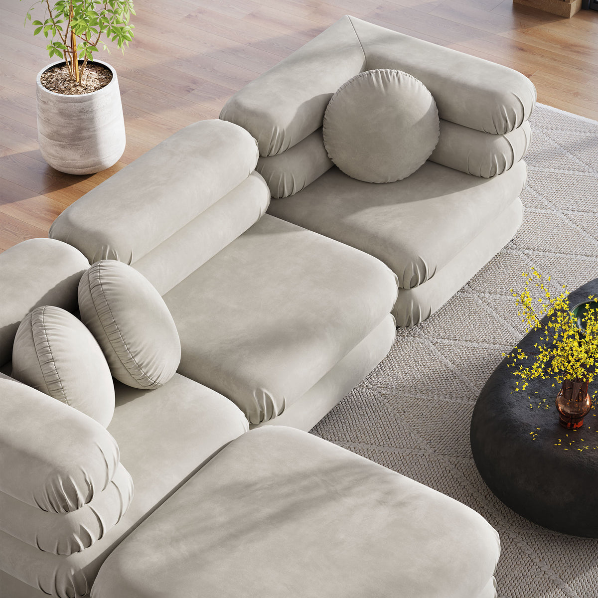 Jubilee 4-Piece Modular Performance Velvet Sectional Sofa - Almond