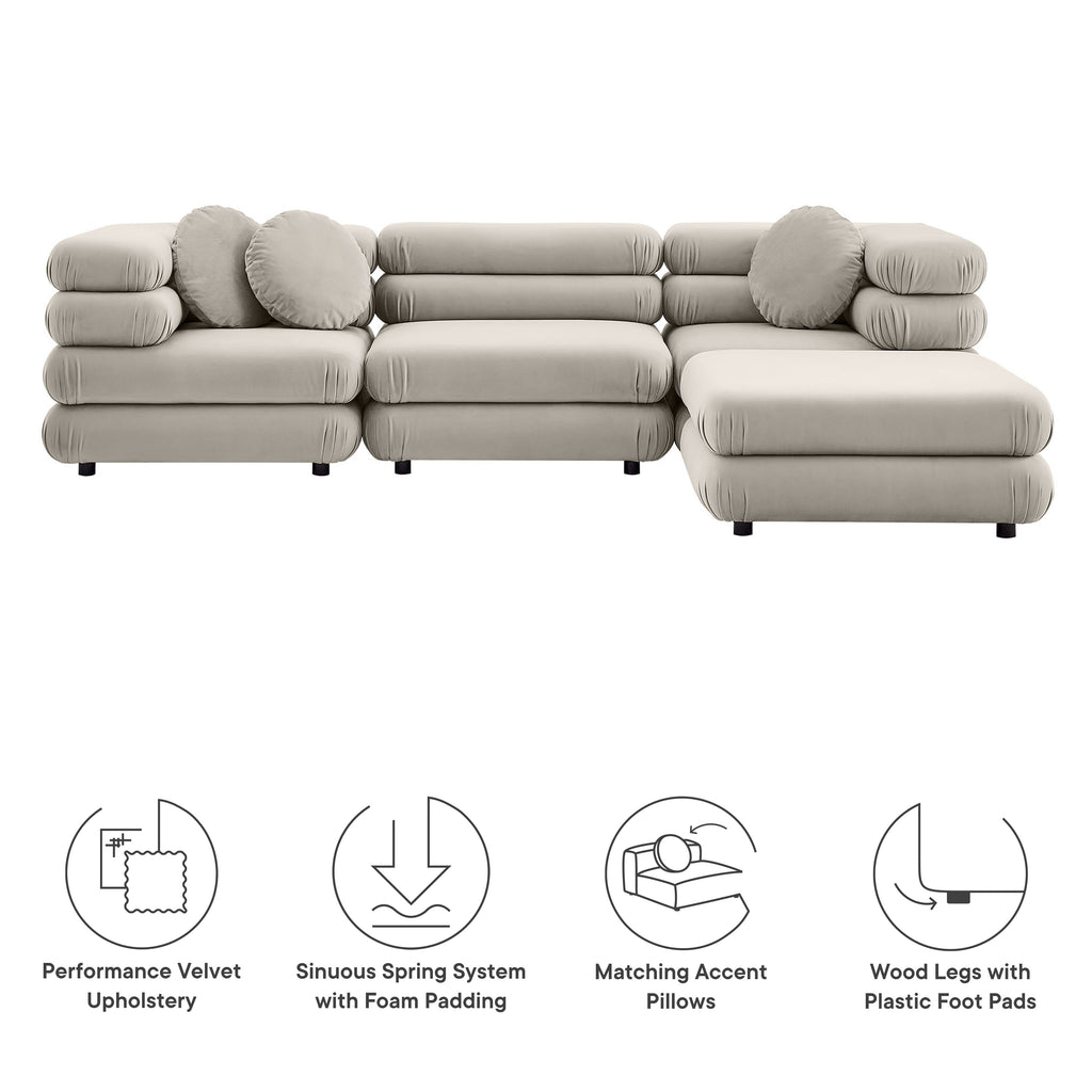 Jubilee 4-Piece Modular Performance Velvet Sectional Sofa - Almond