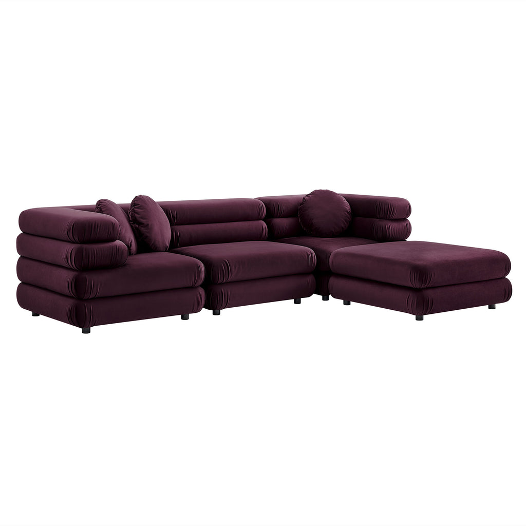 Jubilee 4-Piece Modular Performance Velvet Sectional Sofa - Mulberry