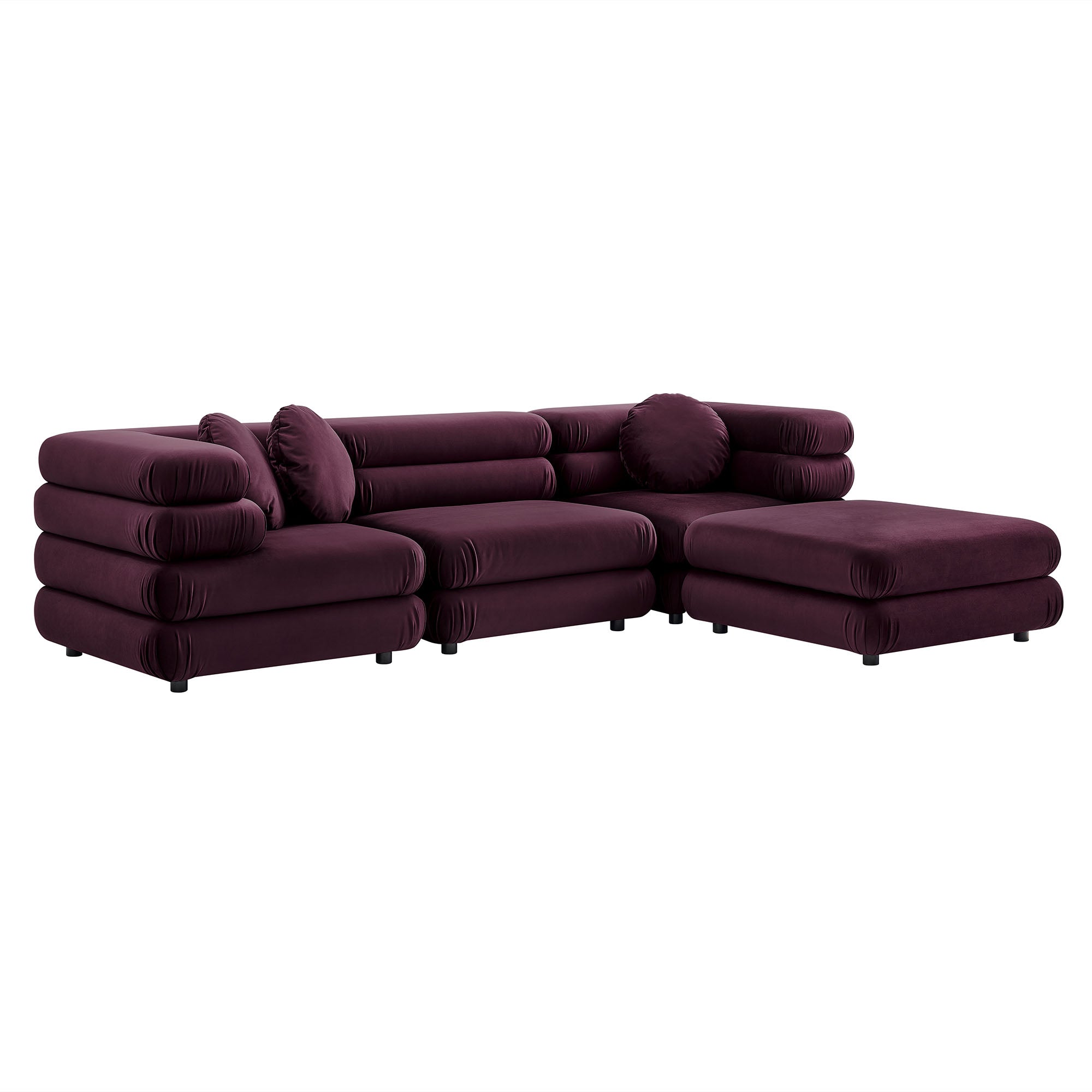 Jubilee 4-Piece Modular Performance Velvet Sectional Sofa - Mulberry