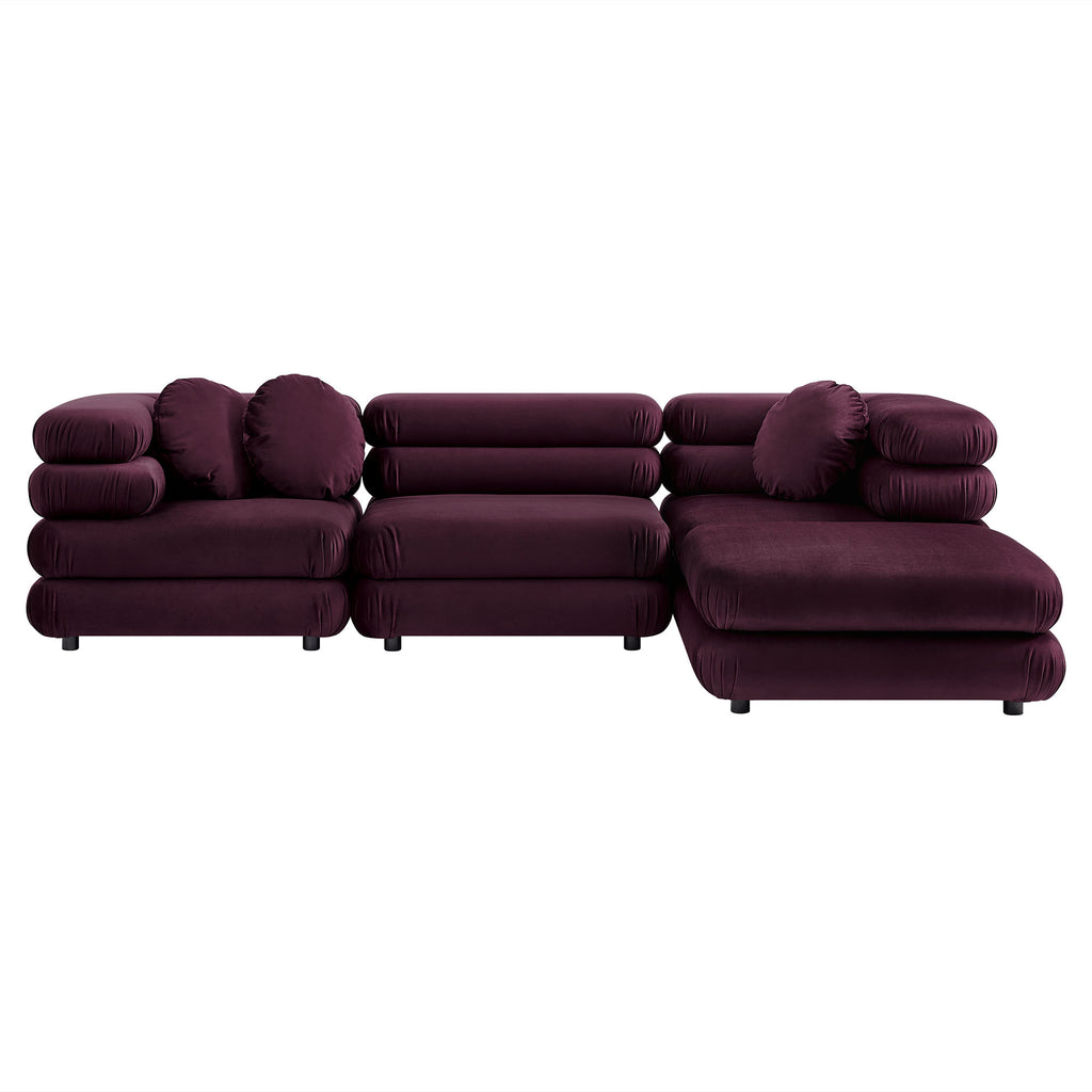 Jubilee 4-Piece Modular Performance Velvet Sectional Sofa - Mulberry