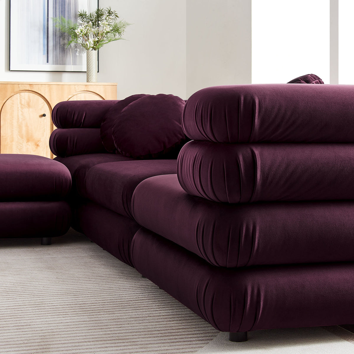 Jubilee 4-Piece Modular Performance Velvet Sectional Sofa - Mulberry