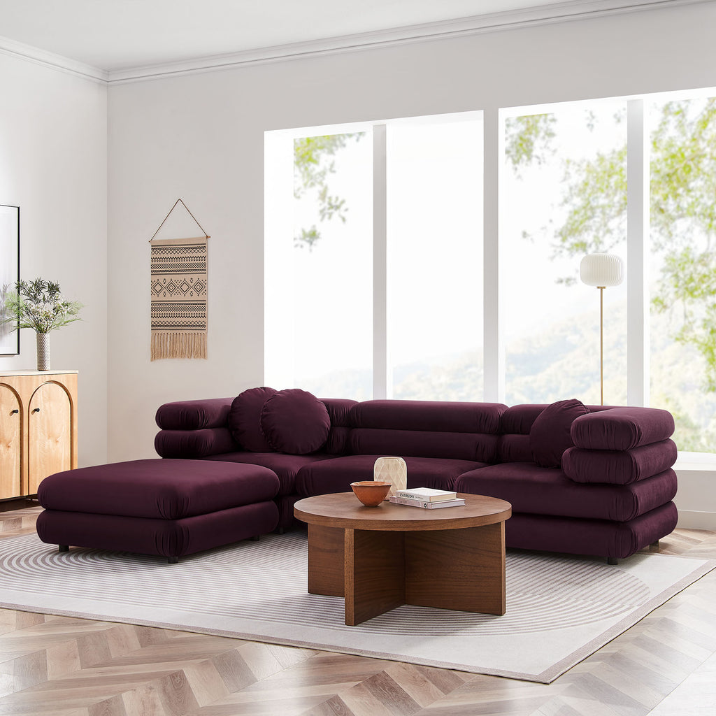 Jubilee 4-Piece Modular Performance Velvet Sectional Sofa - Mulberry