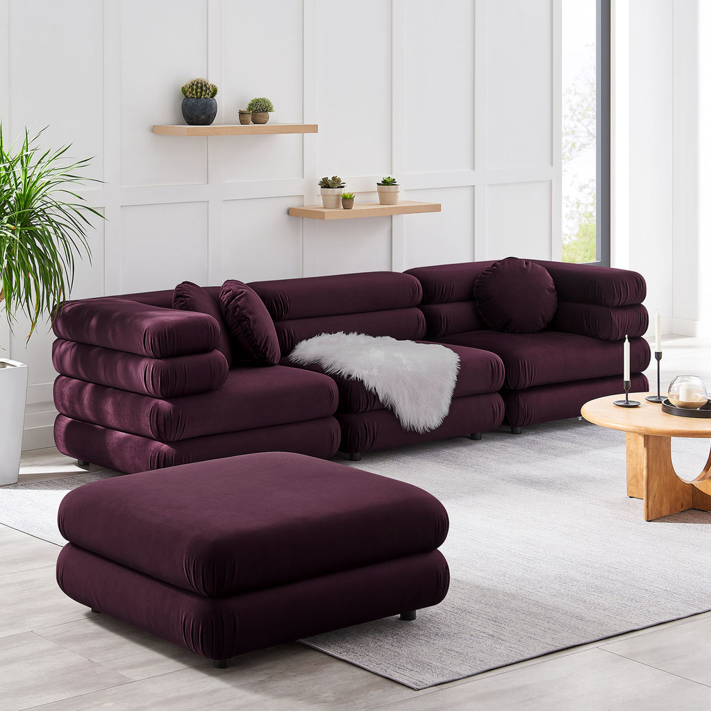 Jubilee 4-Piece Modular Performance Velvet Sectional Sofa - Mulberry