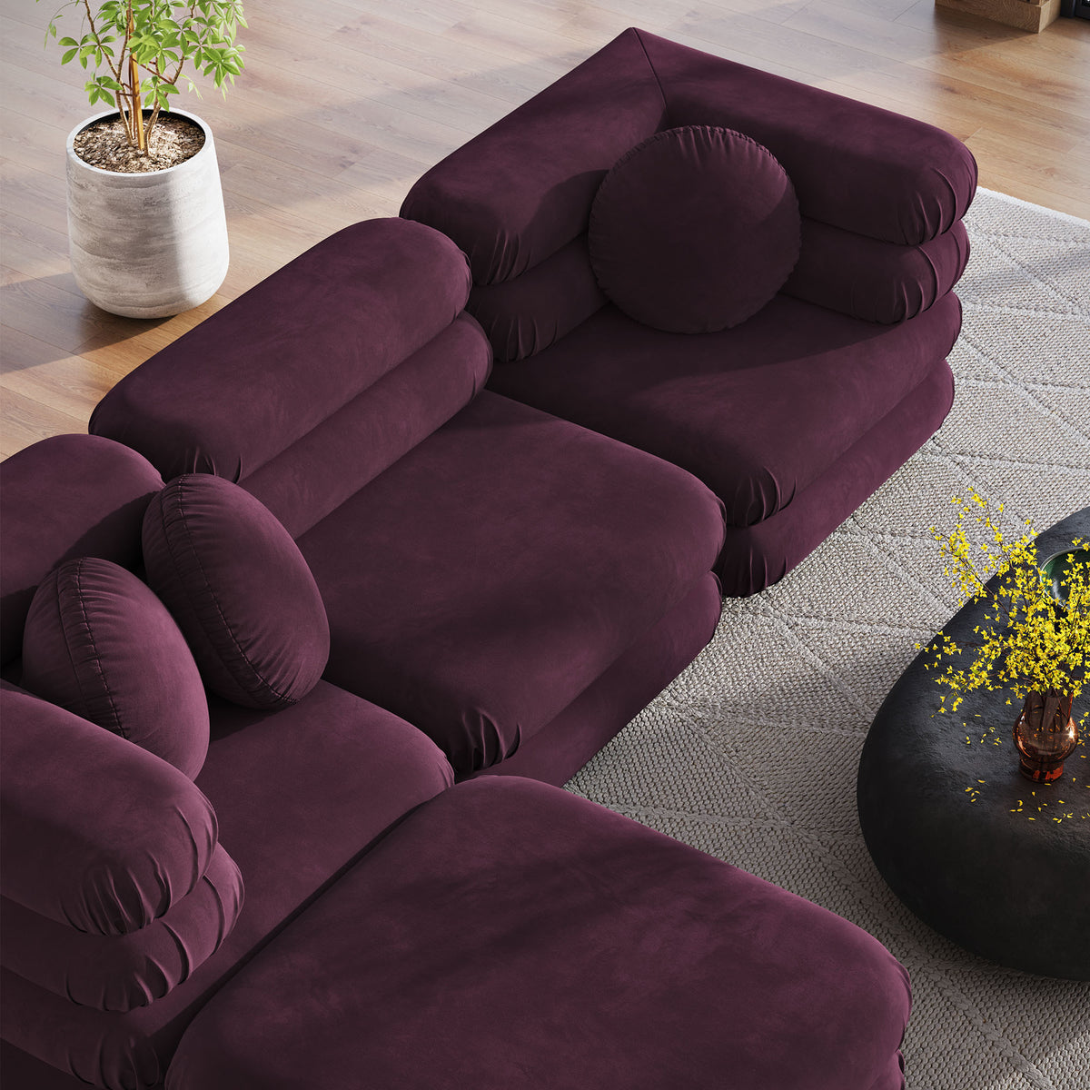 Jubilee 4-Piece Modular Performance Velvet Sectional Sofa - Mulberry