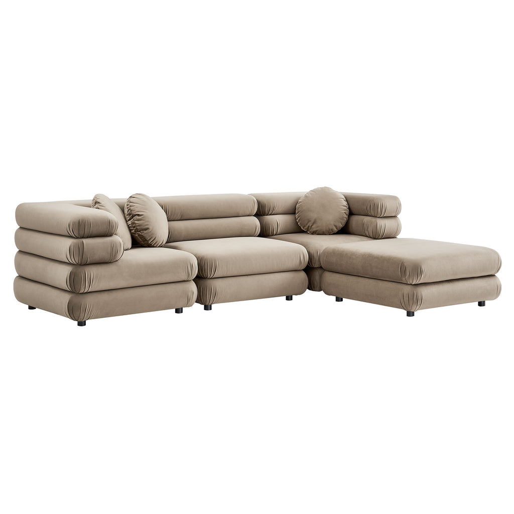 Jubilee 4-Piece Modular Performance Velvet Sectional Sofa - Taupe