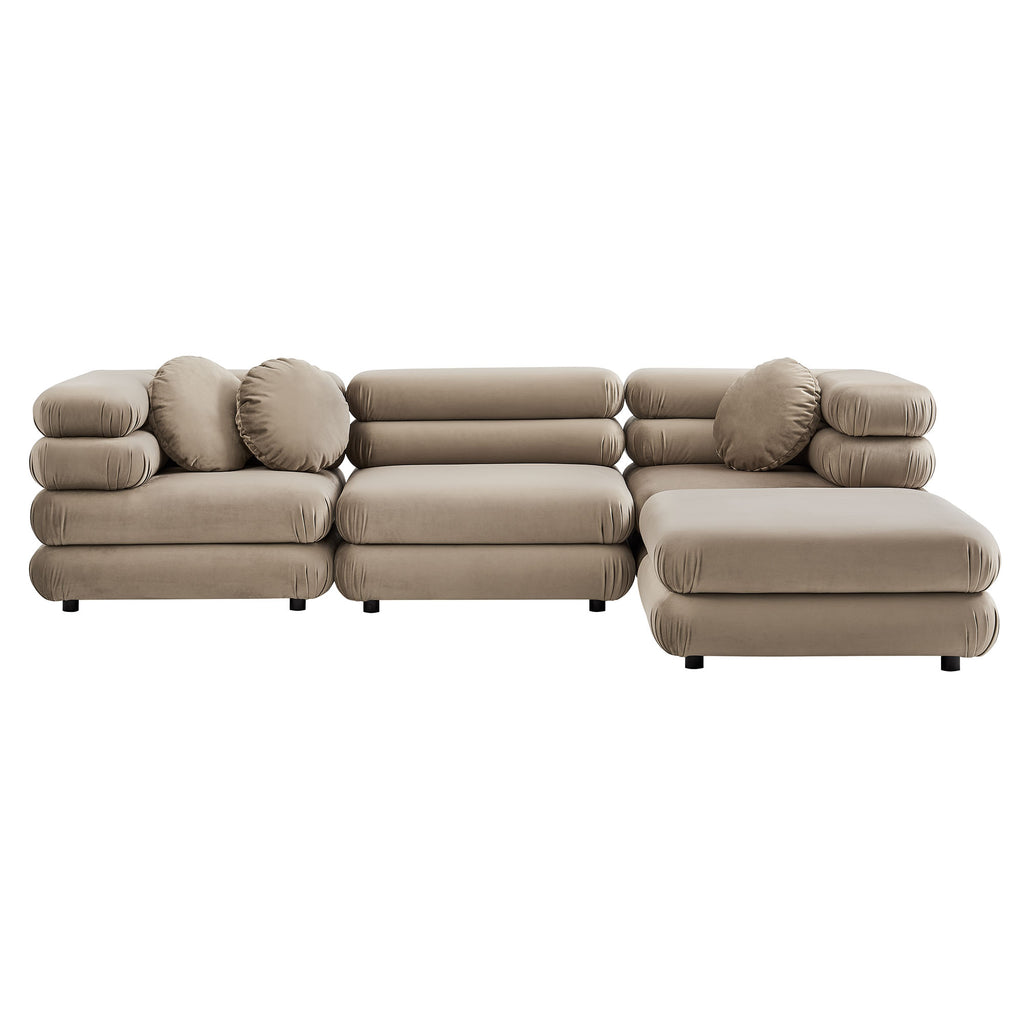 Jubilee 4-Piece Modular Performance Velvet Sectional Sofa - Taupe