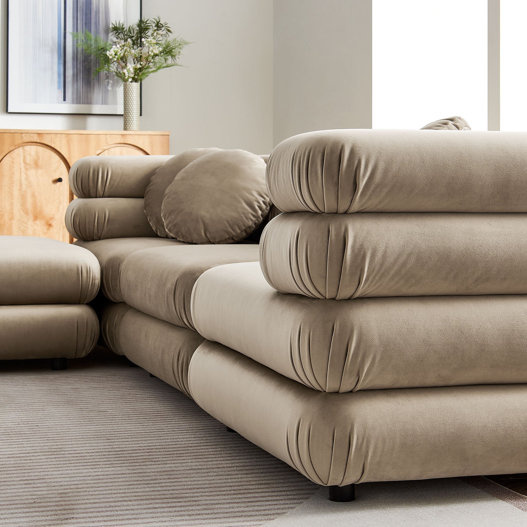 Jubilee 4-Piece Modular Performance Velvet Sectional Sofa - Taupe