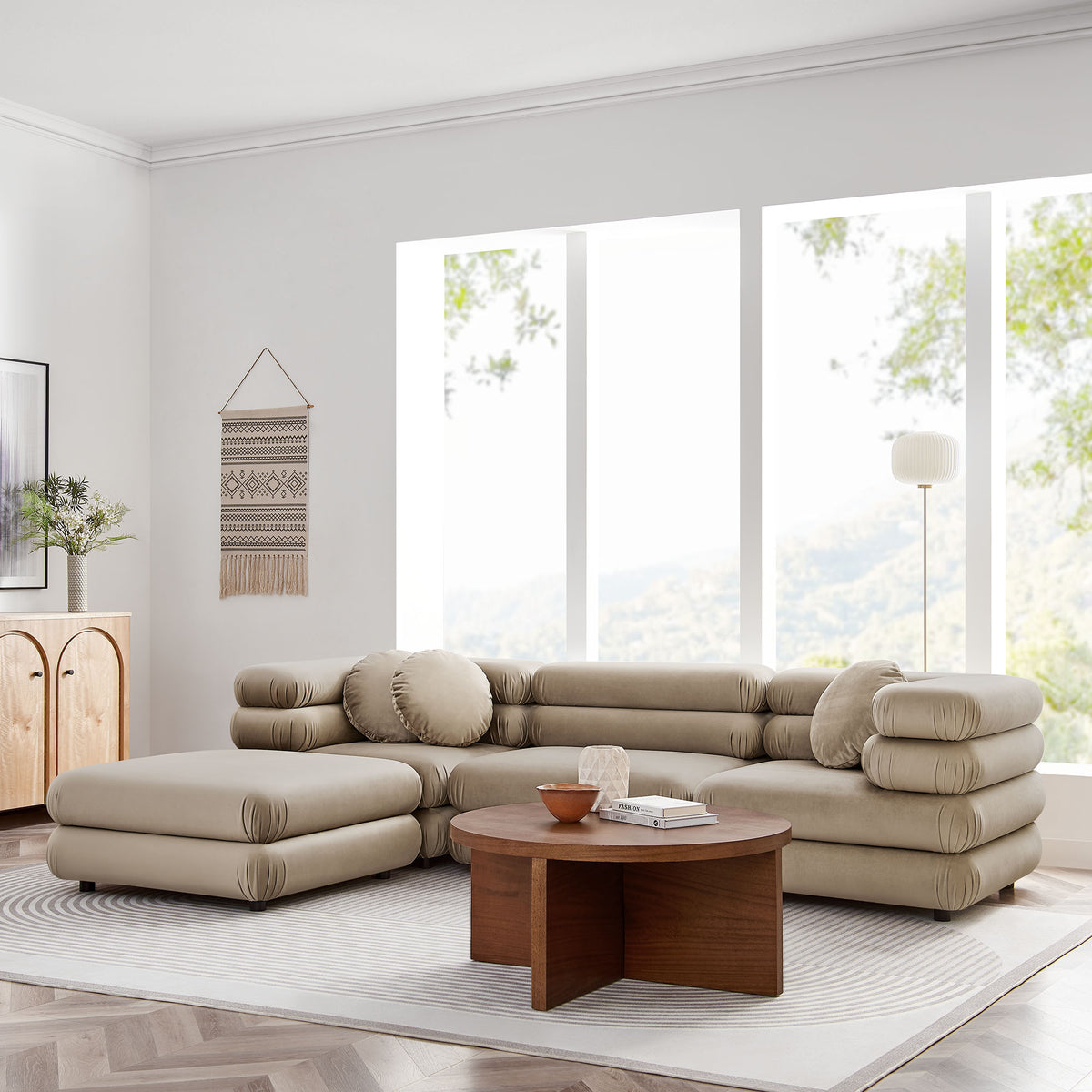Jubilee 4-Piece Modular Performance Velvet Sectional Sofa - Taupe