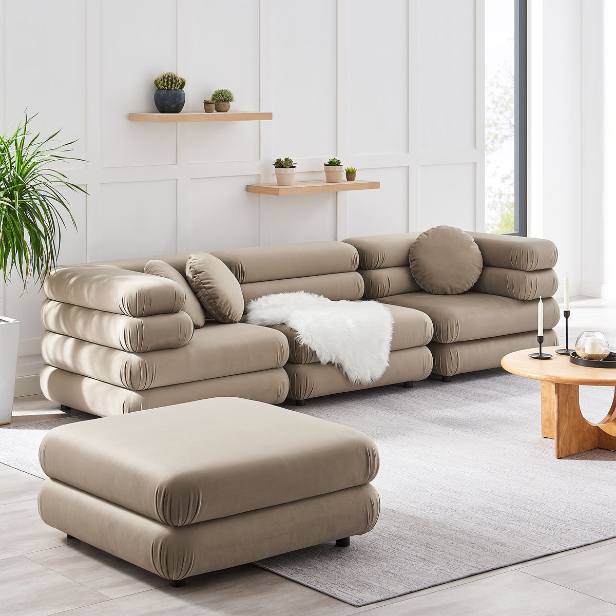 Jubilee 4-Piece Modular Performance Velvet Sectional Sofa - Taupe