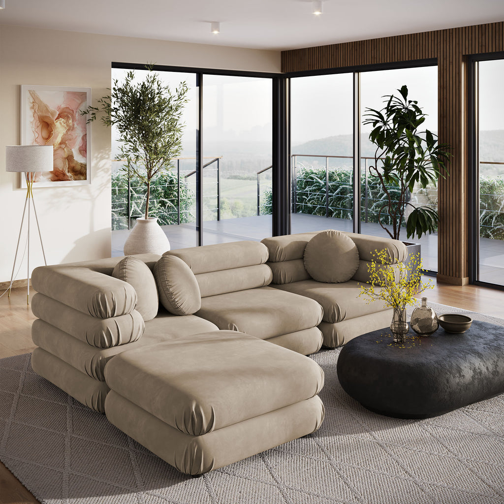 Jubilee 4-Piece Modular Performance Velvet Sectional Sofa - Taupe