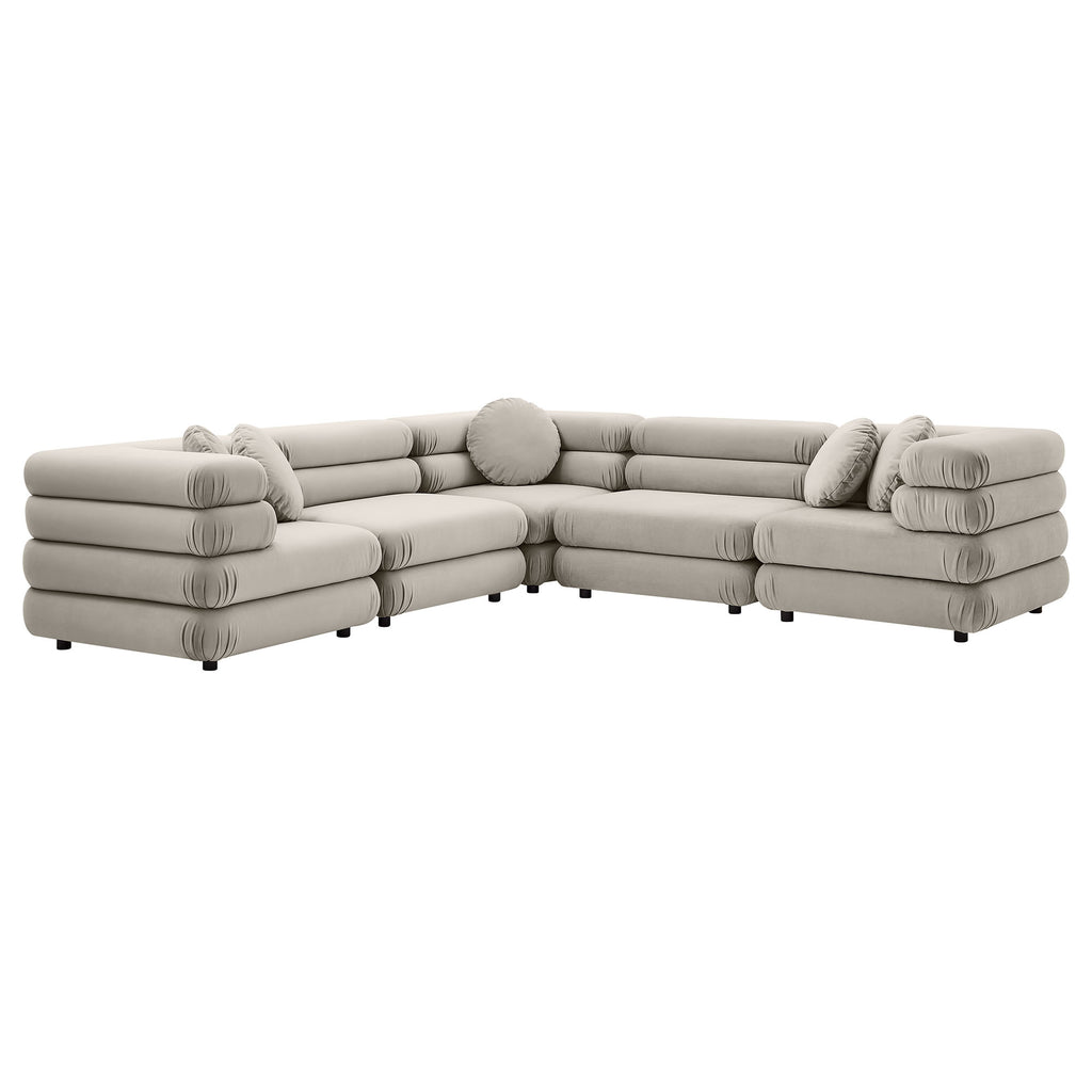Jubilee 5-Piece Modular Performance Velvet Sectional Sofa - Almond