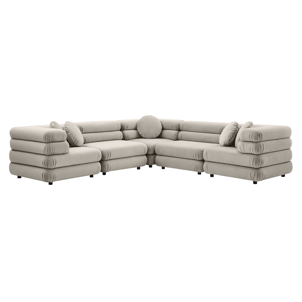 Jubilee 5-Piece Modular Performance Velvet Sectional Sofa - Almond