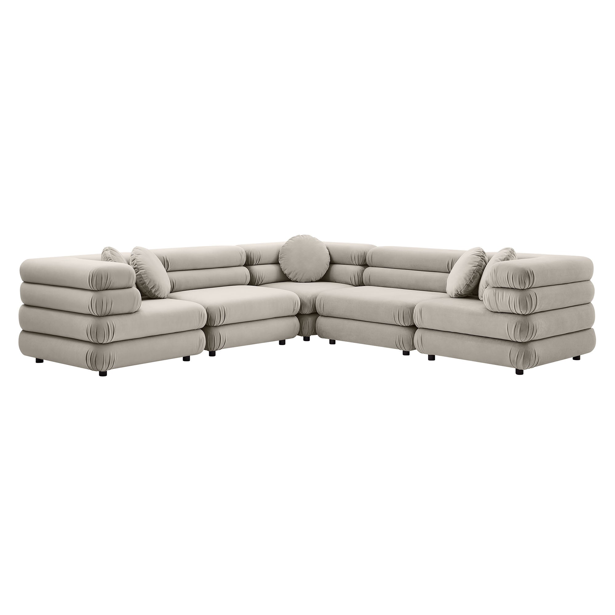 Jubilee 5-Piece Modular Performance Velvet Sectional Sofa - Almond