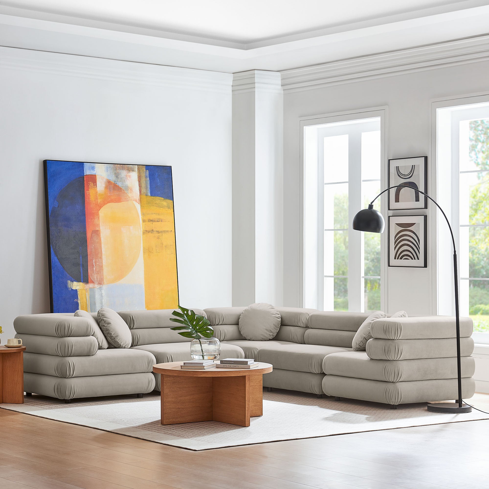 Jubilee 5-Piece Modular Performance Velvet Sectional Sofa - Almond