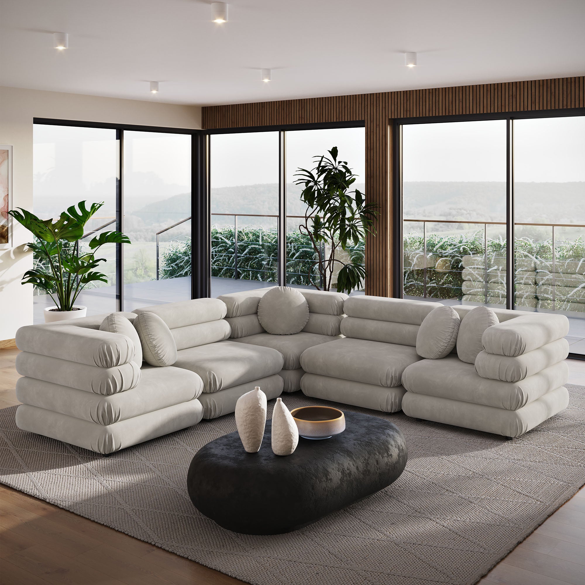 Jubilee 5-Piece Modular Performance Velvet Sectional Sofa - Almond