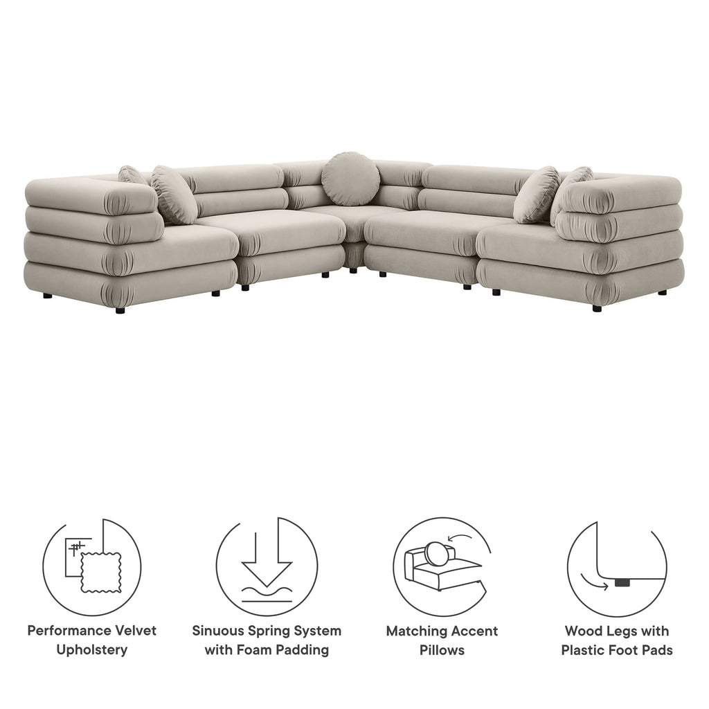 Jubilee 5-Piece Modular Performance Velvet Sectional Sofa - Almond
