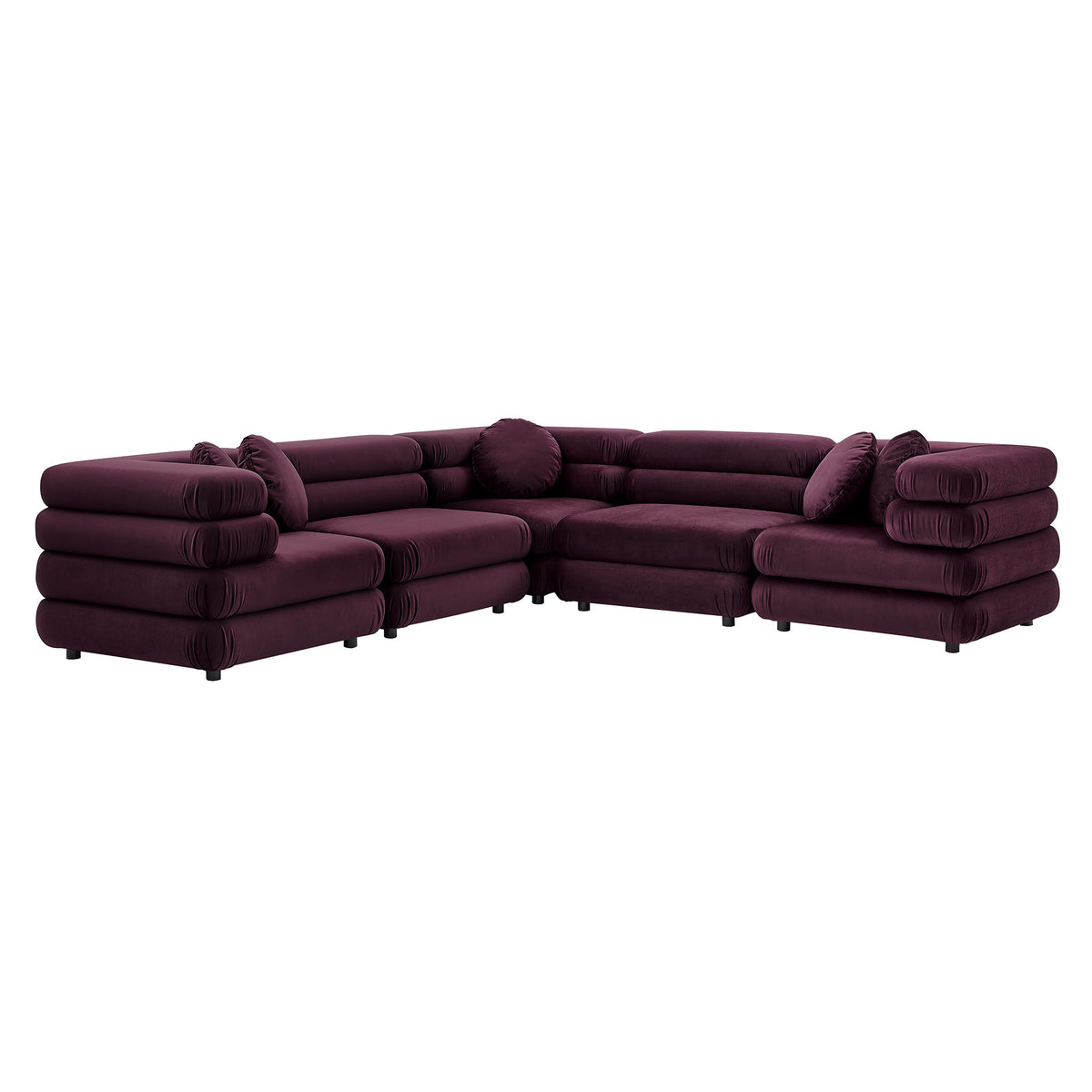 Jubilee 5-Piece Modular Performance Velvet Sectional Sofa - Mulberry