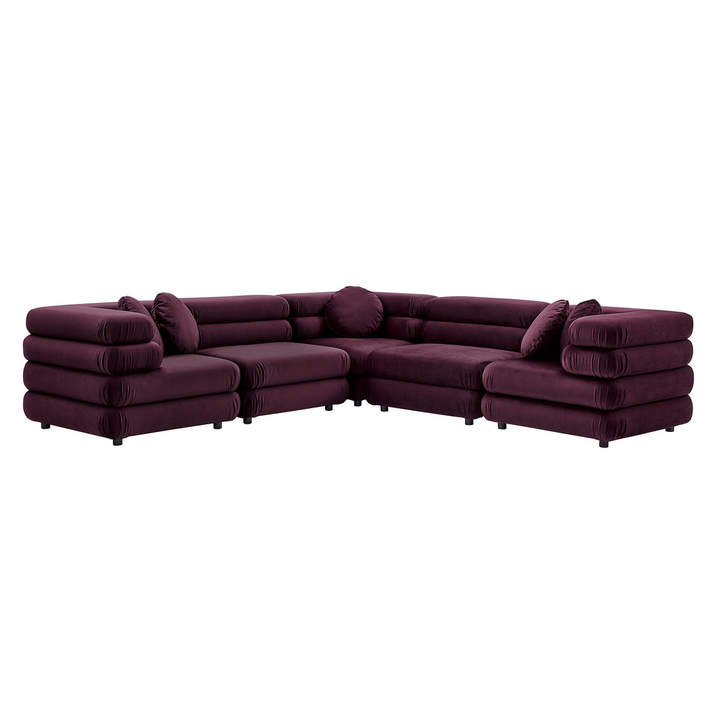 Jubilee 5-Piece Modular Performance Velvet Sectional Sofa - Mulberry