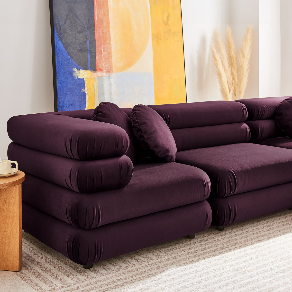 Jubilee 5-Piece Modular Performance Velvet Sectional Sofa - Mulberry